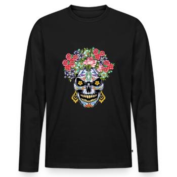 Mexican Floral Muertos Day Of Dead Halloween - Men's Premium Organic Long Sleeve Shirt - black - Front - Nico (187cm)