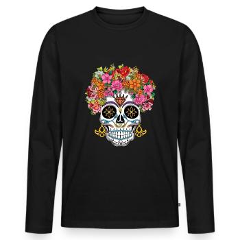 Flower Mexican Floral Muertos Day Of Dead - Men's Premium Organic Long Sleeve Shirt - black - Front - Nico (187cm)