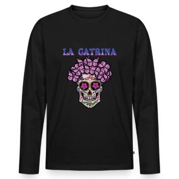 Butterfly La Catrina Muertos Day Of Dead Halloween - Men's Premium Organic Long Sleeve Shirt - black - Front - Nico (187cm)