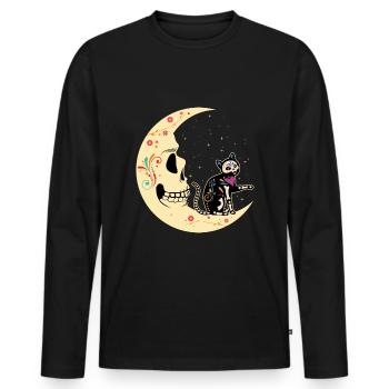Chat de lune floral Muertos Jour de la mort Halloween - T-shirt manches longues Premium bio Homme - noir - Devant - Nico (187cm)