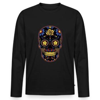 Colorful SkeletonMuertos Day Of Dead Halloween - Men's Premium Organic Long Sleeve Shirt - black - Front - Nico (187cm)