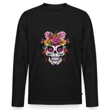 Squelette Dia De Los Muertos Halloween Floral - T-shirt manches longues Premium bio Homme - noir - Devant - Nico (187cm)