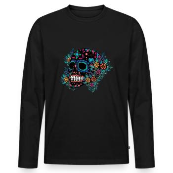 Colorful Dia De Los Muertos Halloween Floral - Men's Premium Organic Long Sleeve Shirt - black - Front - Nico (187cm)