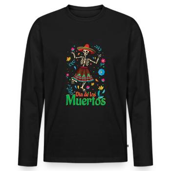 Blumen Muertos Tag der Toten Halloween - Männer Premium Bio Langarmshirt - Schwarz - Vorne - Nico (187cm)