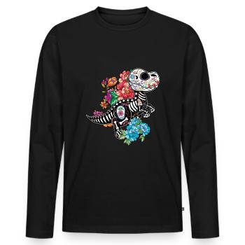 Dinosaur Skeleton Muertos Day Of Dead Halloween - Men's Premium Organic Long Sleeve Shirt - black - Front - Nico (187cm)