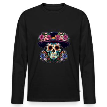 Skelett Hut Muertos Tag der Toten Halloween - Männer Premium Bio Langarmshirt - Schwarz - Vorne - Nico (187cm)