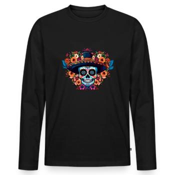 Hut Muertos Tag der Toten Halloween Skelett - Männer Premium Bio Langarmshirt - Schwarz - Vorne - Nico (187cm)