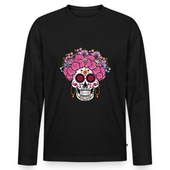 Mexican Muertos Day Of Dead Halloween Floral - Men's Premium Organic Long Sleeve Shirt - black - Front - Nico (187cm)