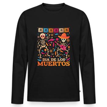 Dia De Los Muertos Jour Des Morts Fête D’Halloween - T-shirt manches longues Premium bio Homme - noir - Devant - Nico (187cm)