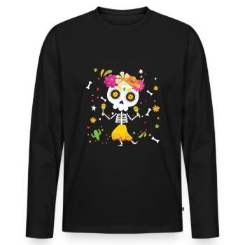 La Catrina Muertos Tag der Toten Halloween - Männer Premium Bio Langarmshirt - Schwarz - Vorne - Nico (187cm)