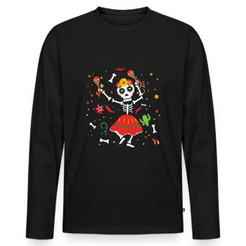 Dancing Skeleton Muertos Day Of Dead Halloween - Men's Premium Organic Long Sleeve Shirt - black - Front - Nico (187cm)