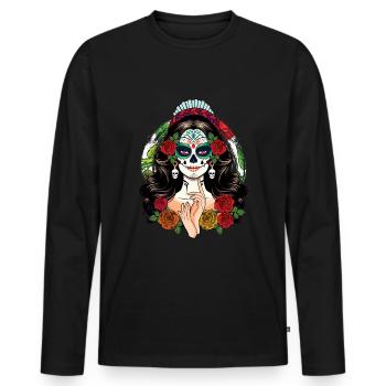 La Catrina Skeleton Muertos Day Of Dead Halloween - Men's Premium Organic Long Sleeve Shirt - black - Front - Nico (187cm)