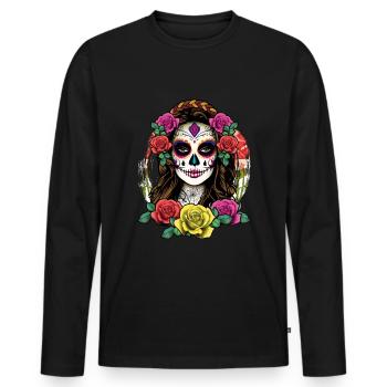 La Calavera Skeleton Muertos Day Of Dead Halloween - Men's Premium Organic Long Sleeve Shirt - black - Front - Nico (187cm)