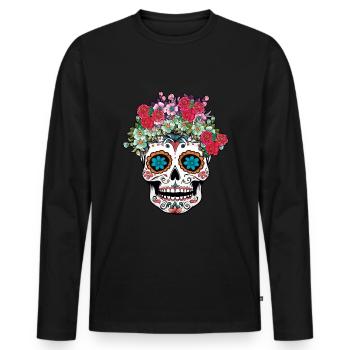 Dia De Los Muertos Tag Des Toten Halloween Schädel - Männer Premium Bio Langarmshirt - Schwarz - Vorne - Nico (187cm)