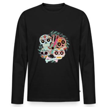Gitarre Blumen Muertos Tag Des Toten Halloween - Männer Premium Bio Langarmshirt - Schwarz - Vorne - Nico (187cm)