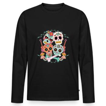Floral Muertos Jour Des Morts Halloween Guitare - T-shirt manches longues Premium bio Homme - noir - Devant - Nico (187cm)