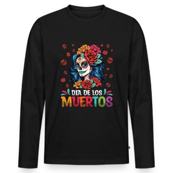 Dia De Los Muertos Tag Der Toten Mexikanische Catrina - Männer Premium Bio Langarmshirt - Schwarz - Vorne - Nico (187cm)