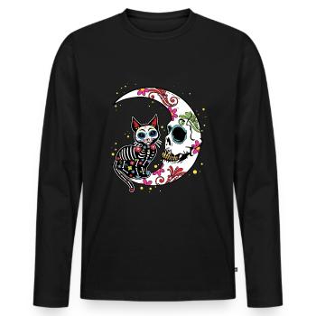 Squelette floral Muertos Jour Des Morts Halloween Chat - T-shirt manches longues Premium bio Homme - noir - Devant - Nico (187cm)