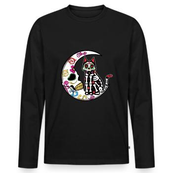 Blumenskelett Muertos Tag Des Toten Halloween Mond - Männer Premium Bio Langarmshirt - Schwarz - Vorne - Nico (187cm)