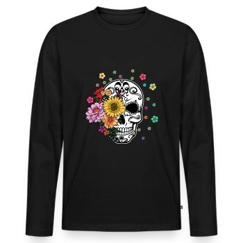 Skelett Muertos Tag Des Toten Halloween Blume - Männer Premium Bio Langarmshirt - Schwarz - Vorne - Nico (187cm)