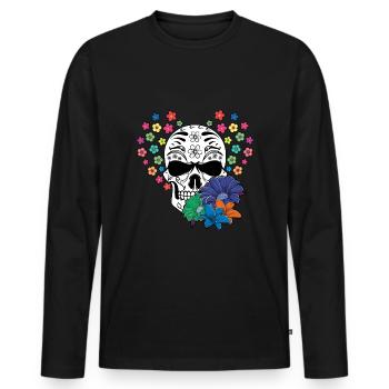 Blume Skelett Muertos Tag Des Toten Halloween - Männer Premium Bio Langarmshirt - Schwarz - Vorne - Nico (187cm)