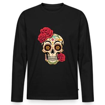 Rose Skeleton Muertos Day Of Dead Halloween - Men's Premium Organic Long Sleeve Shirt - black - Front - Nico (187cm)