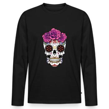 Rose Floral Muertos Day Of Dead Halloween - Men's Premium Organic Long Sleeve Shirt - black - Front - Nico (187cm)
