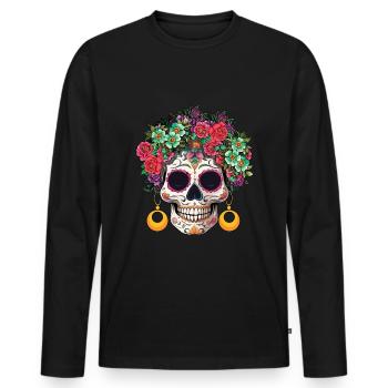 Bunte Blume Muertos Tag Des Toten Halloween - Männer Premium Bio Langarmshirt - Schwarz - Vorne - Nico (187cm)