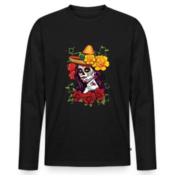La Calavera Skelett Muertos Tag Des Toten Halloween - Männer Premium Bio Langarmshirt - Schwarz - Vorne - Nico (187cm)