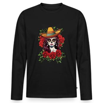 Calavera Skelett Muertos Tag der Toten Halloween - Männer Premium Bio Langarmshirt - Schwarz - Vorne - Nico (187cm)