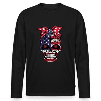 US-Flagge Muertos Tag der Toten Halloween - Männer Premium Bio Langarmshirt - Schwarz - Vorne - Nico (187cm)