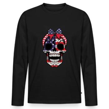 US-Flagge Skelett Muertos Tag der Toten Halloween - Männer Premium Bio Langarmshirt - Schwarz - Vorne - Nico (187cm)