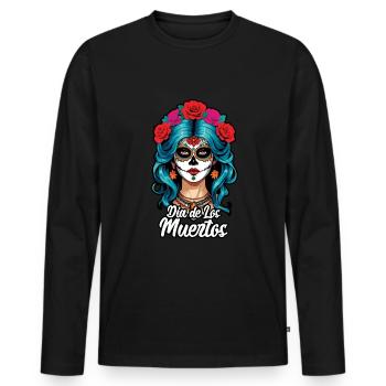 La Catrina Floral Muertos Tag Des Toten Halloween - Männer Premium Bio Langarmshirt - Schwarz - Vorne - Nico (187cm)
