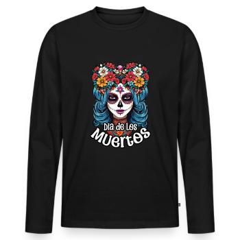 La Catrina Floral Muertos Tag Des Toten - Männer Premium Bio Langarmshirt - Schwarz - Vorne - Nico (187cm)