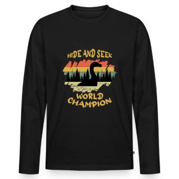 Cacher Chercher Champion Nessie Loch Ness Cryptide Rétro - T-shirt manches longues Premium bio Homme - noir - Devant - Nico (187cm)