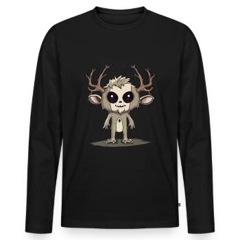 Mignon Kawaii Wendigo Cryptide Monstre - T-shirt manches longues Premium bio Homme - noir - Devant - Nico (187cm)