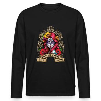 Mexican Floral Muertos Day Of Dead Halloween - Men's Premium Organic Long Sleeve Shirt - black - Front - Nico (187cm)