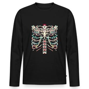 Squelette Floral Muertos Jour Des Morts Halloween - T-shirt manches longues Premium bio Homme - noir - Devant - Nico (187cm)