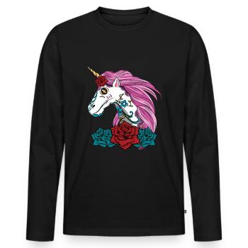 Licorne Muertos Jour des morts Halloween - T-shirt manches longues Premium bio Homme - noir - Devant - Nico (187cm)