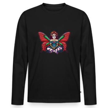 Fee Catrina Muertos Tag der Toten Halloween - Männer Premium Bio Langarmshirt - Schwarz - Vorne - Nico (187cm)