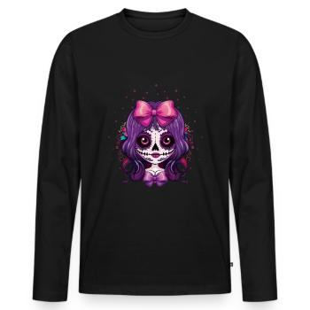 Fee Calavera Muertos Tag der Toten Halloween - Männer Premium Bio Langarmshirt - Schwarz - Vorne - Nico (187cm)