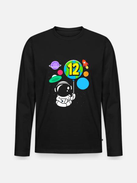 12th Birthday Boys Astronaut Birthday - Men's Premium Organic Long Sleeve Shirt - black