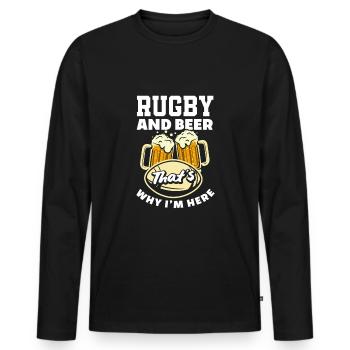 Le rugby et la bière C’est pourquoi je suis ici - T-shirt manches longues Premium bio Homme - noir - Devant - Nico (187cm)