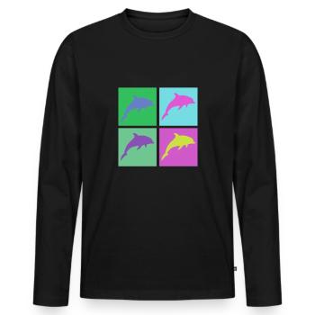 Dauphins colorés dans le style pop art - T-shirt manches longues Premium bio Homme - noir - Devant - Nico (187cm)