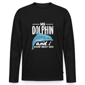 My dolphin and I gossip about you - Men's Premium Organic Long Sleeve Shirt - black - Front - Nico (187cm)