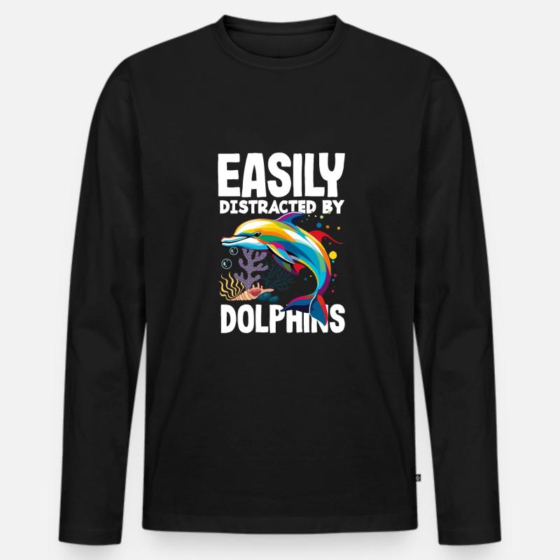 Easily distracted by dolphins - Men's Premium Organic Long Sleeve Shirt - black
