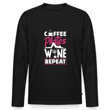 Coffee Pilates Wine Repeat - Men's Premium Organic Long Sleeve Shirt - black - Front - Nico (187cm)