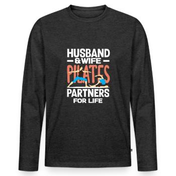 Pilates Partenaire pour la vie Couple - T-shirt manches longues Premium bio Homme - anthracite chiné - Devant - Nico (187cm)