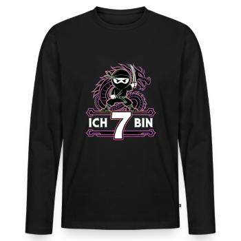 T-shirt d’anniversaire Ninja J’ai 7 ans - T-shirt manches longues Premium bio Homme - noir - Devant - Nico (187cm)