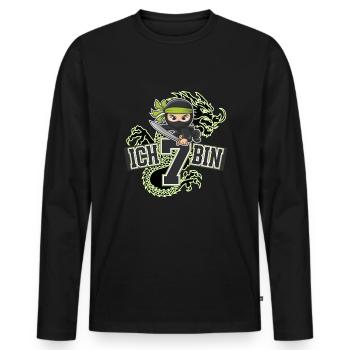 T-shirt d’anniversaire Ninja J’ai 7 ans - T-shirt manches longues Premium bio Homme - noir - Devant - Nico (187cm)